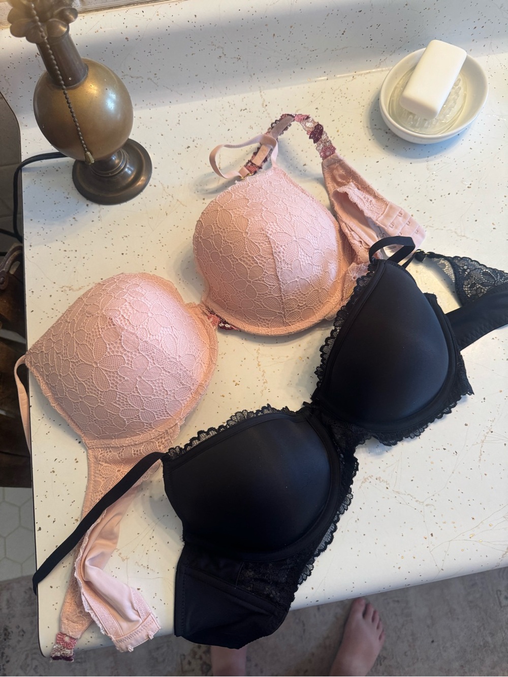 Lace Push-Up Bra - Pink and Black